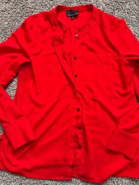 Cynthia Rowley Vibrant Red Collarless Button-Down Shirt